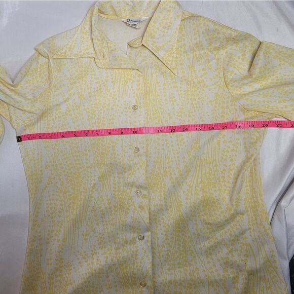 VINTAGE‎ 70s yellow tiny floral pointed disco collar button up shirt M - Picture 8 of 9